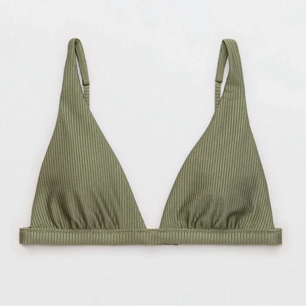 NWT Aerie Shine Ribbed Plunge Triangle Bikini Swim Top
